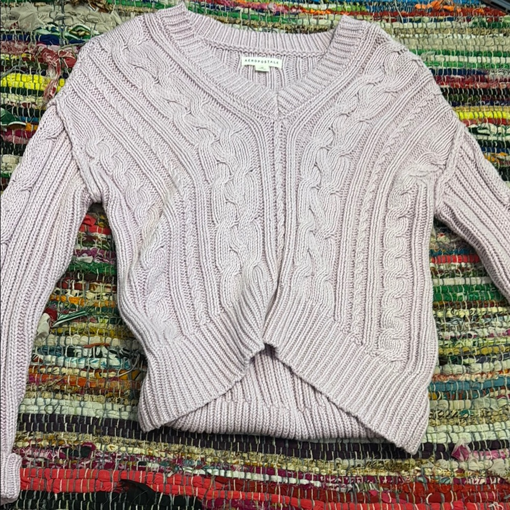 Aeropostale V-Neck Cable Knit Sweater - Soft Lavender